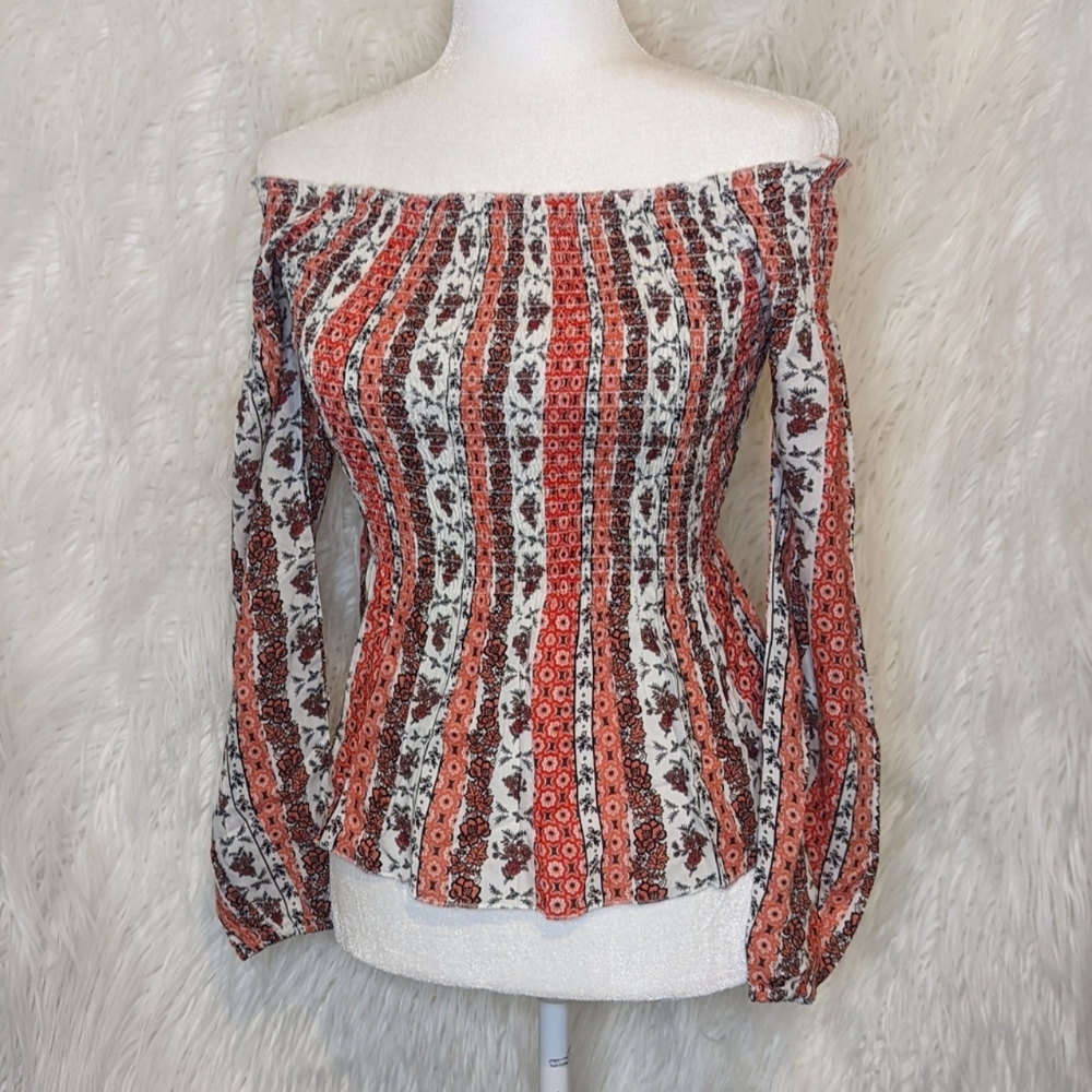 Japna ☆ NWT Women's XS Boho Floral Pleated Long Sleeve Top Flared Bottom - Picture 8 of 9
